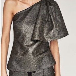Zara Woman Metallic Off The Shoulder Top